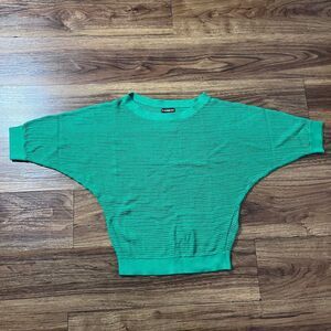 Express Knit Short Sleeve Slouchy Shirt Green Round Neck Lightweight Women's XS